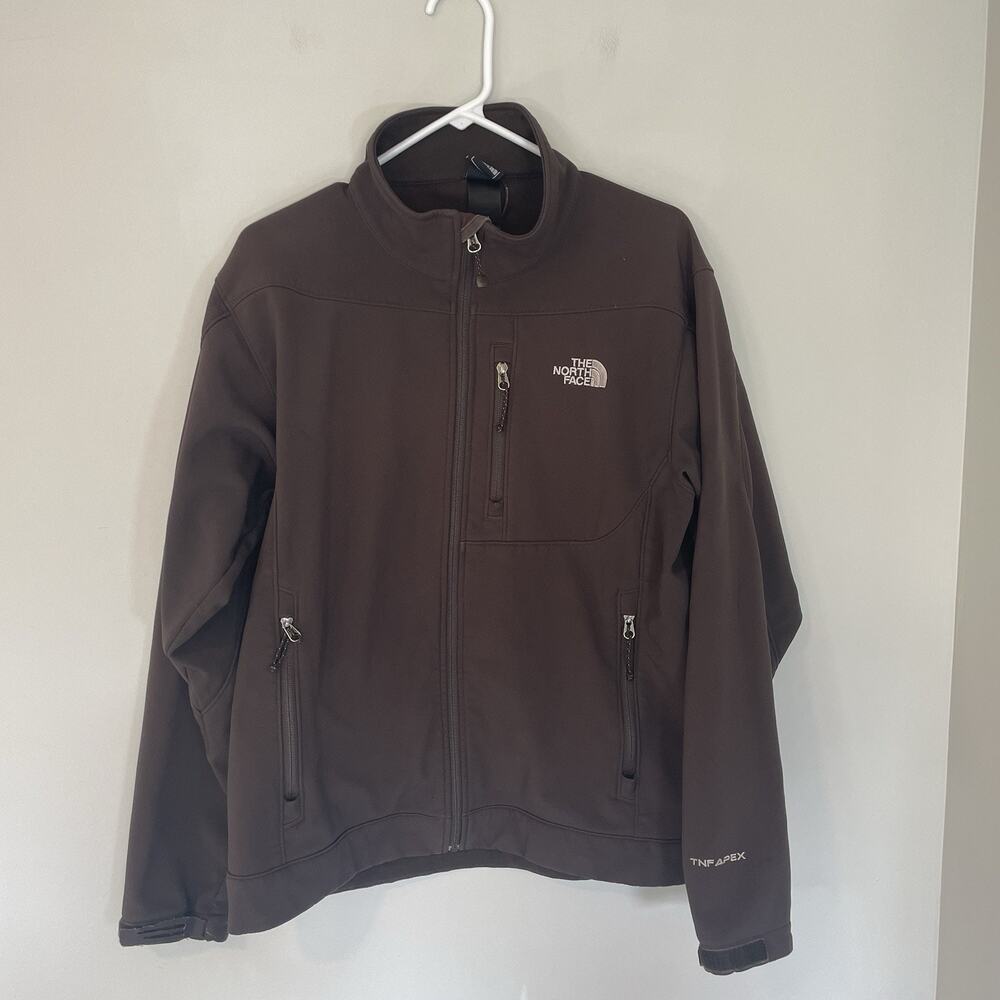 The North Face TNF Apex Jacket Mens Medium Brown Softshell Full Zip Fleece Lined